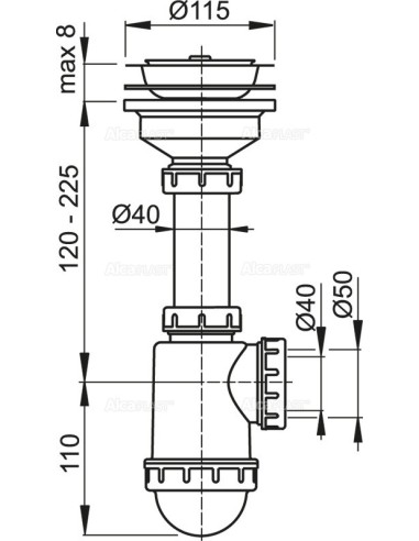 Alcaplast Syfon zlewozmywaka sitko nierdzewne Ø115 A446 Ø50/40