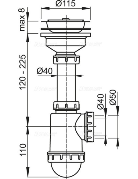 Alcaplast Syfon zlewozmywaka sitko nierdzewne Ø115 A446 Ø50/40