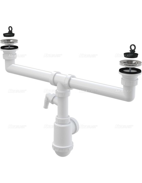 Alcaplast Syfon zlewu dwukomorowego z podłączeniem pralki sitka nierdzewne Ø70 A449P Ø50/40