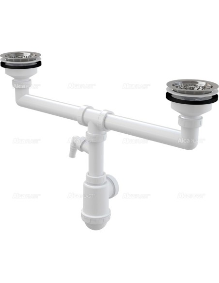 Alcaplast Syfon zlewu dwukomorowego z podłączeniem pralki sitka nierdzewne Ø115 A453P