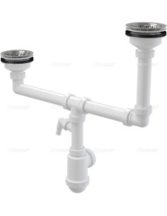 Alcaplast Syfon zlewu dwukomorowego z podłączeniem pralki sitka nierdzewne Ø115 dwupoziomowy A454P