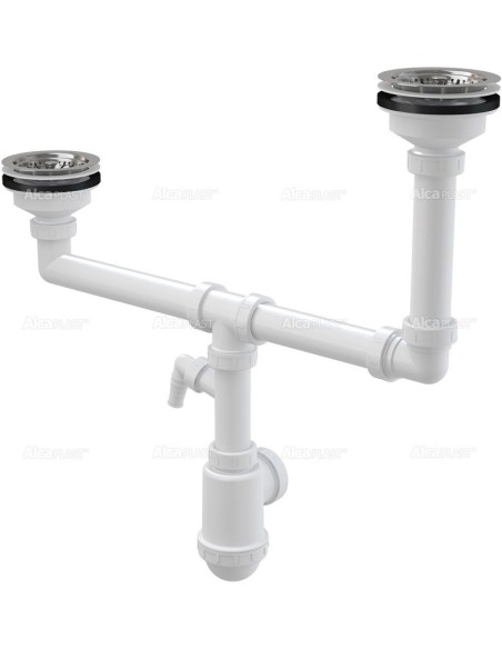 Alcaplast Syfon zlewu dwukomorowego z podłączeniem pralki sitka nierdzewne Ø115 dwupoziomowy A454P
