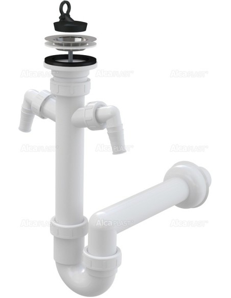 Alcaplast Syfon zlewu rurowy dwa podłączenia sitko nierdzewne Ø70 A820 Ø40