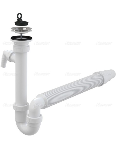 Alcaplast Syfon zlewu rurowy dwa przyłączem, z elastyczna rura i nierdzewnym sitkiem Ø70 A830 Ø50/40