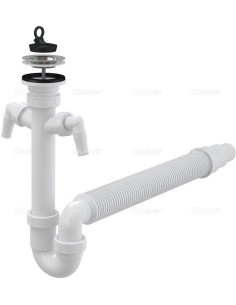 Alcaplast Syfon zlewu rurowy z dwoma zlaczkami, elastyczna rura i nierdzewnym sitkiem Ø70 A840 Ø50/40