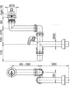 Alcaplast Małogabarytowy syfon zlewowy z podłączeniem A870PØ40 2