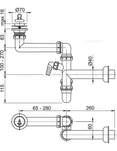 Alcaplast Małogabarytowy syfon zlewowy z podłączeniem A870PØ40