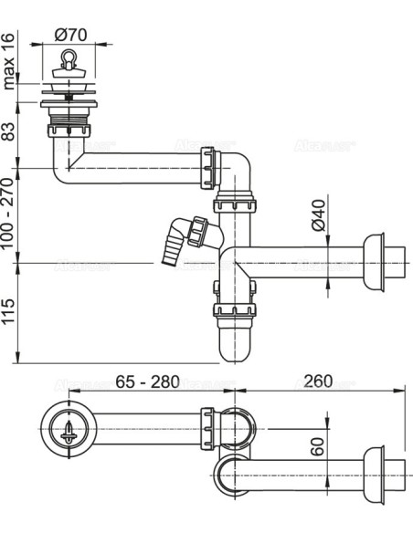 Alcaplast Małogabarytowy syfon zlewowy z podłączeniem A870PØ40