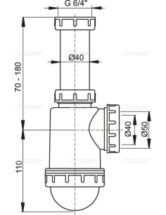 Alcaplast Półsyfon do zlewu z nakrętką 6/4" A443 Ø50/40 2