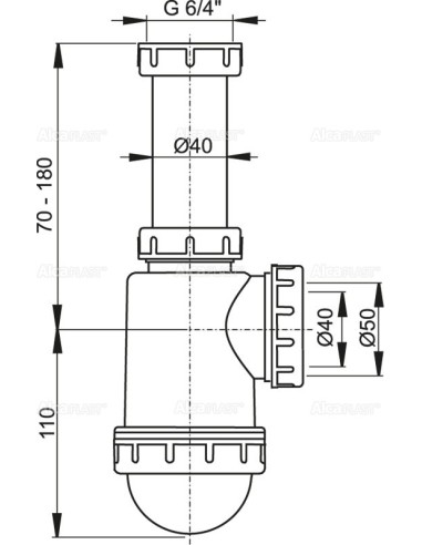 Alcaplast Półsyfon do zlewu z nakrętką 6/4" A443 Ø50/40