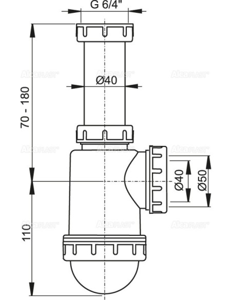 Alcaplast Półsyfon do zlewu z nakrętką 6/4" A443 Ø50/40