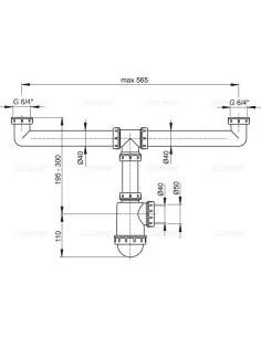 Alcaplast Półsyfon butelkowy zlewozmywaka podwojny z nakrętkami 6/4" A448 Ø50/40 2