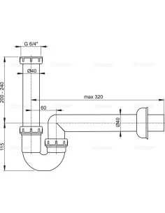 Alcaplast Pólsyfon zlewozmywaka rurowy z nakretką 6/4"  A80 Ø40 2