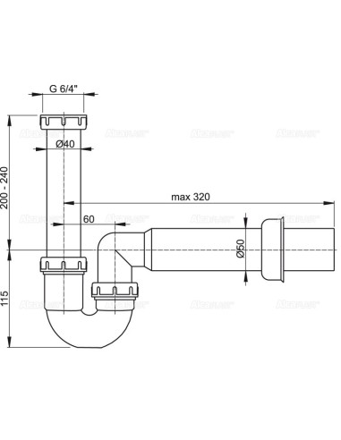 Alcaplast Pólsyfon zlewozmywaka rurowy z nakretką 6/4" A80 Ø50