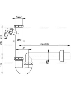 Alcaplast Półsyfon zlewozmywaka rurowy z nakretką 6/4" i przyłączem A81 Ø40 2