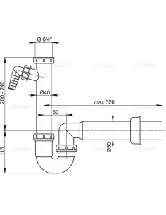Alcaplast Półsyfon zlewozmywaka rurowy z nakretką 6/4" i przyłączem A81 Ø50 2