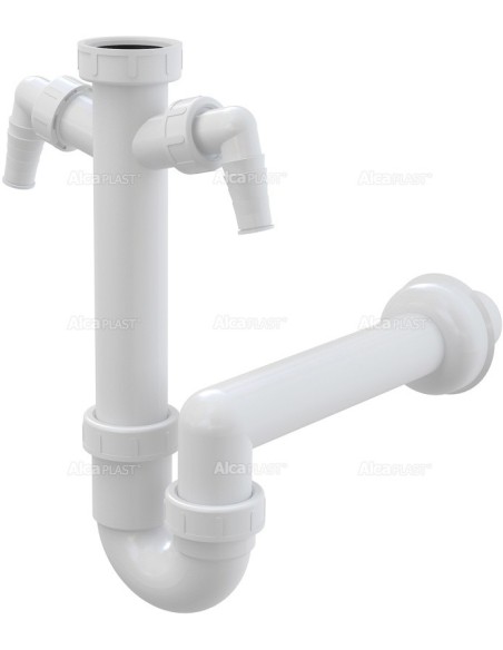 Alcaplast Pólsyfon zlewozmywaka rurowy z nakrętka 6/4" z dwoma przyłączami A82 Ø40