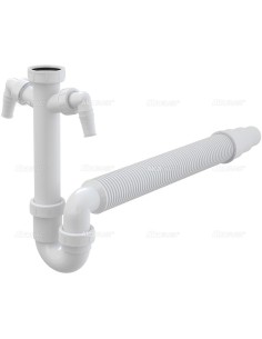 Alcaplast Półsyfon zlewozmywaka rurowy z nakrętka 6/4", z dwoma przyłączami i elastyczną rurą A84 Ø50/40