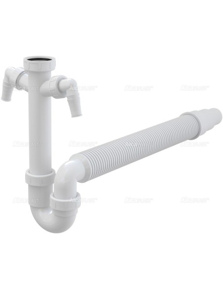 Alcaplast Półsyfon zlewozmywaka rurowy z nakrętka 6/4", z dwoma przyłączami i elastyczną rurą A84 Ø50/40