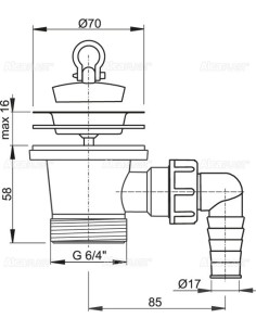 Alcaplast Spust zlewozmywaka 6/4" z przyłączem z nierdzewnym sitkiem Ø70 A33P 2