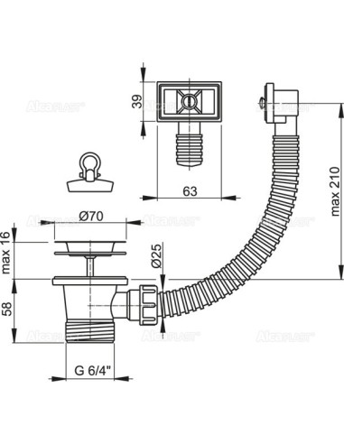 Alcaplast Zestaw odplywowo-przelewowy 6/4" z nierdzewnym sitkiem Ø70 A331