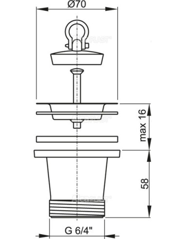Alcaplast Spust zlewozmywaka 6/4" podwyższony z nierdzewnym sitkiem Ø70 A34