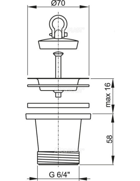 Alcaplast Spust zlewozmywaka 6/4" podwyższony z nierdzewnym sitkiem Ø70 A34