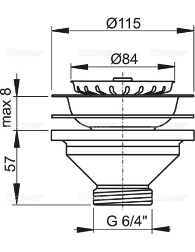 Alcaplast Spust zlewu 6/4" z nierdzewnym sitkiem Ø115 A37
