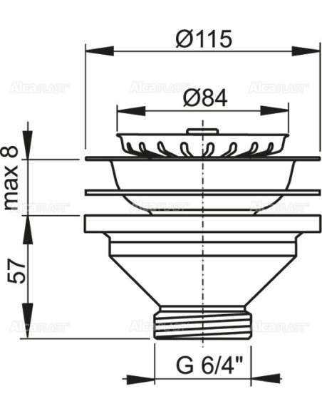 Alcaplast Spust zlewu 6/4" z nierdzewnym sitkiem Ø115 A37