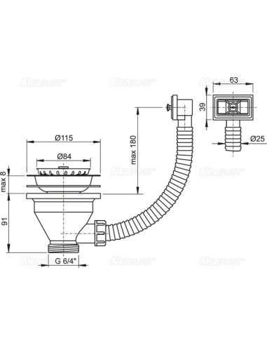 Alcaplast Zestaw odpływowo-przelewowy 6/4" z nierdzewnym sitkiem Ø115 A38