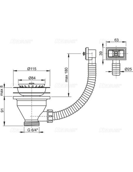 Alcaplast Zestaw odpływowo-przelewowy 6/4" z nierdzewnym sitkiem Ø115 A38