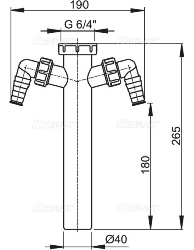 Alcaplast Rura do syfonu zlewozmywaka 6/4" z dwoma przyłączami A44M Ø40