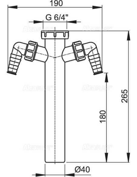 Alcaplast Rura do syfonu zlewozmywaka 6/4" z dwoma przyłączami A44M Ø40